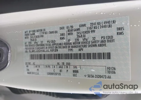 2020 Lincoln Corsair Reserve из США, поврежденный, VIN 5LMCJ2DH4LUL10129